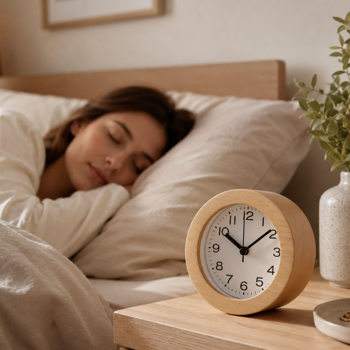 Elegante reloj despertador de madera con mecanismo analógico, sin tictac, perfecto para el dormitorio.