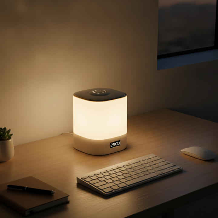 Lámpara de mesa LED regulable de alta eficiencia energética para dormitorio y escritorio. Diseño minimalista.