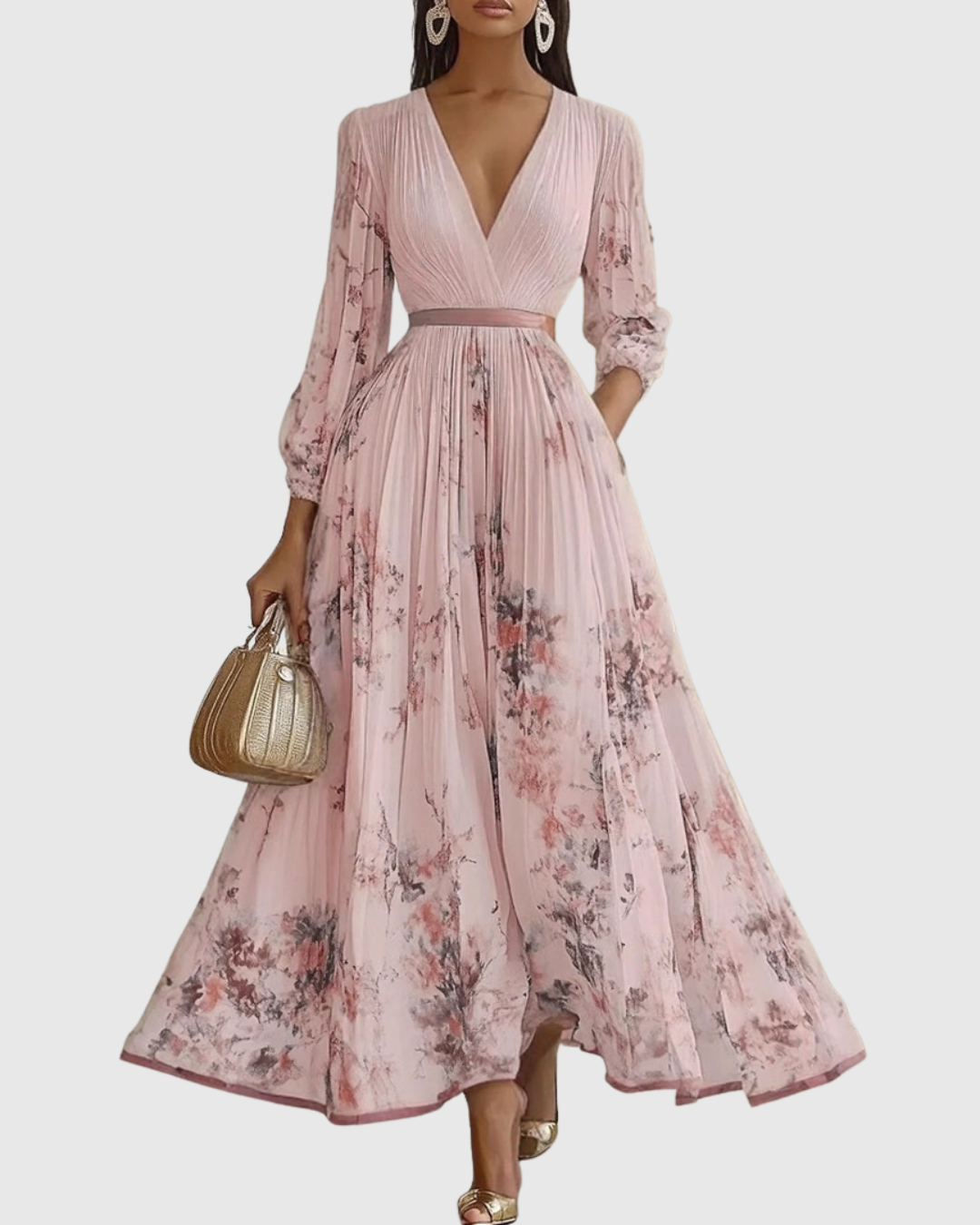 Vestido de fiesta plisado para mujer, diseño maxi elegante, ideal para eventos de noche y ocasiones formales.