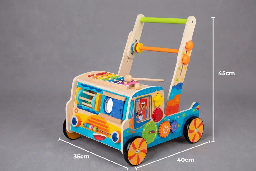 Andador de madera para bebé con xilófono. Juguete educativo de motricidad infantil, ideal para el aprendizaje.