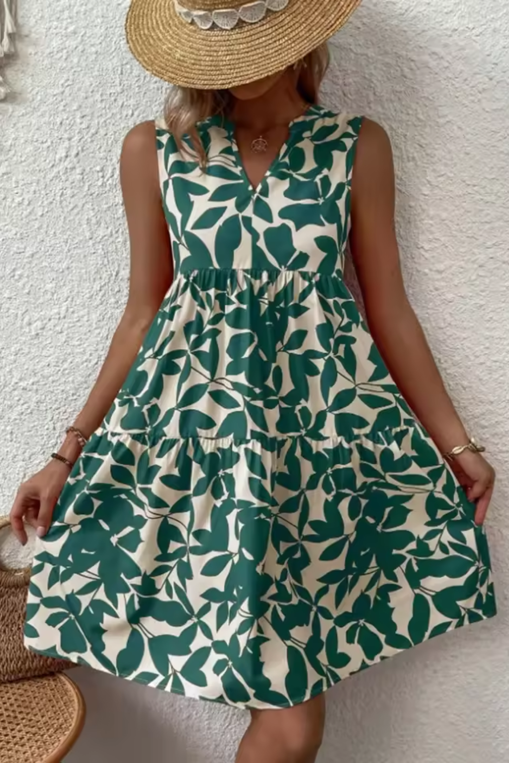 Vestido midi bohemio para mujer, sin mangas, escote en V. Ropa de verano ligera y fresca para playa.