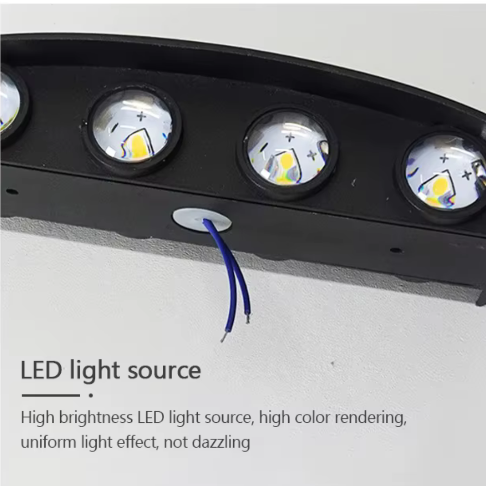 Aplique de pared LED moderno, arco decorativo para jardín, eficiencia energética, luz cálida.