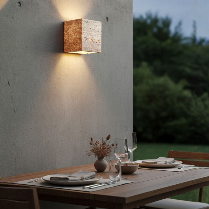 Iluminación de pared exterior moderna Wabi Sabi, para jardín. Aplique LED impermeable.