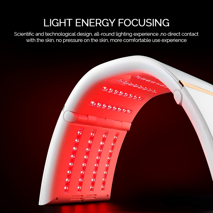 Dispositivo de fototerapia LED para tratamiento de acné, manchas y estimulación de colágeno facial.