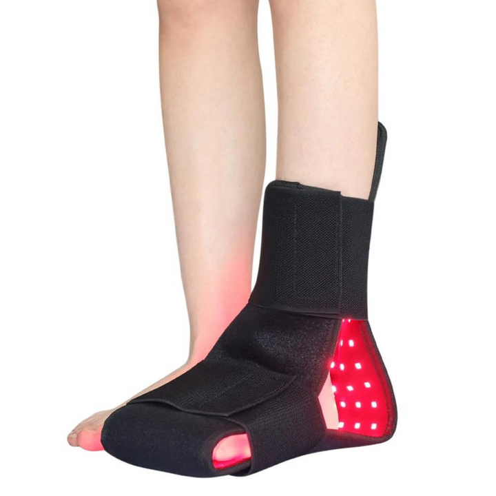Terapia de pies con luz roja infrarroja para aliviar el dolor, relajar músculos y mejorar la salud.