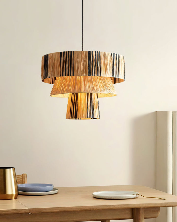 Lámpara de diseño: colgante Hiroshi de rafia natural, moderna y elegante para el hogar.