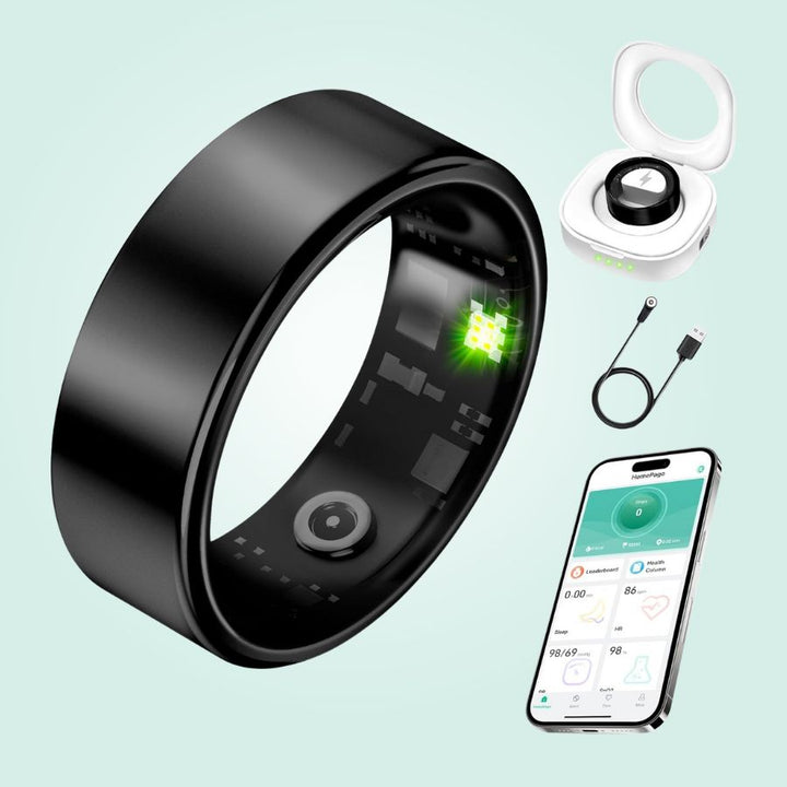Anillo inteligente de seguimiento de salud, monitor de estrés y energía. Wearable unisex para fitness y bienestar.