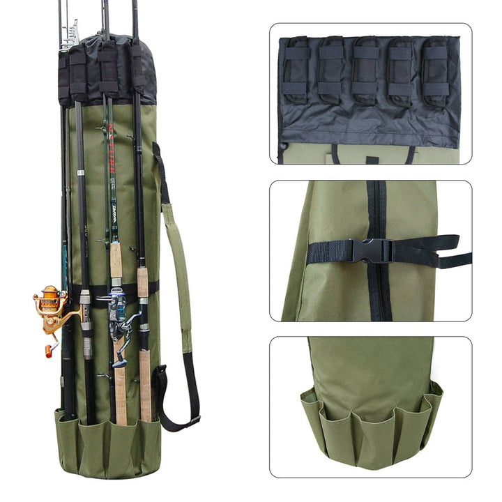 Equipo de pesca outdoor: bolsa portátil para cañas y aparejos, facilita el transporte de todo el equipo.