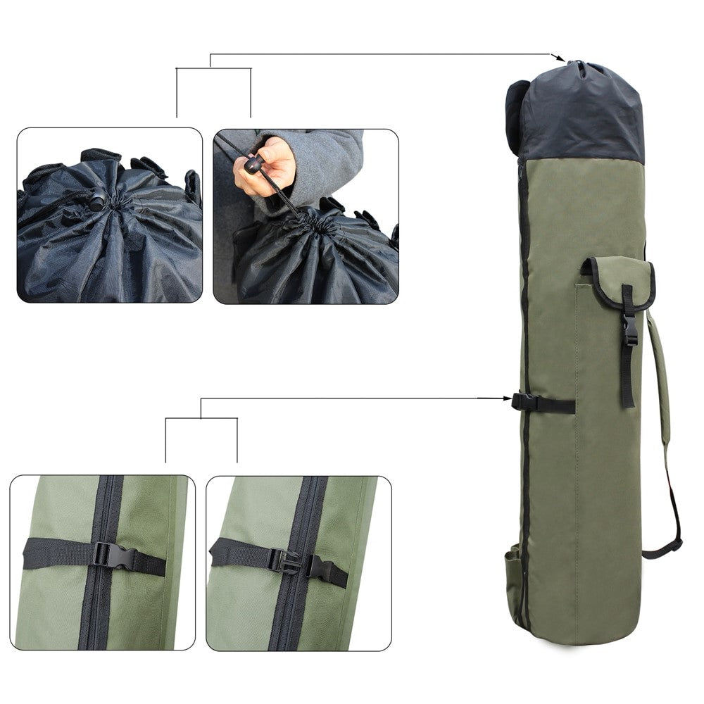 Bolsa organizadora de pesca para cañas y aparejos, protege el equipo y es fácil de llevar al aire libre.