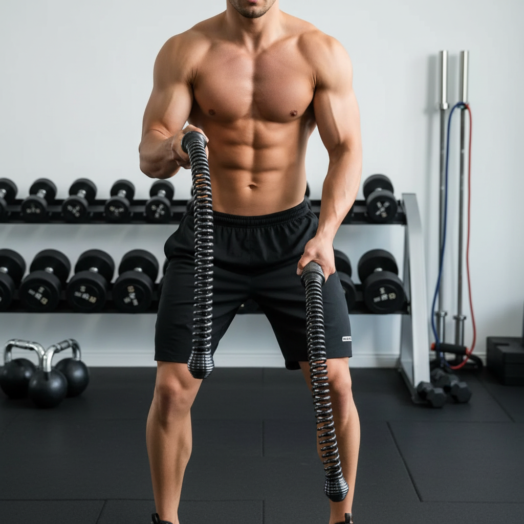 Potencia tu entrenamiento de fuerza y resistencia con esta cuerda de batalla inalámbrica. Equipo de fitness portátil y versátil.