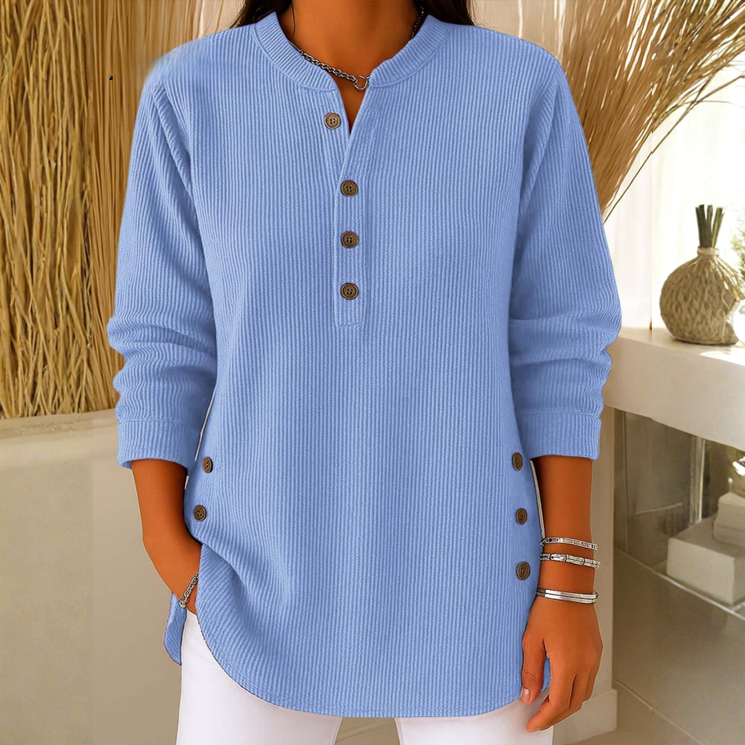 Sudadera texturizada casual de mujer con botones, ideal para un estilo diario y cómodo.