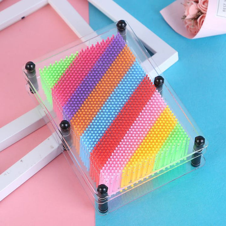 Juguete arte 3D Pin Art con diseño arcoíris. Escultura interactiva para creatividad, descompresión y decoración.