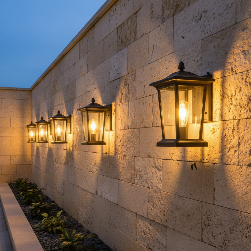 Aplique de jardín LED, gris aluminio, impermeable, ideal para decoración exterior.