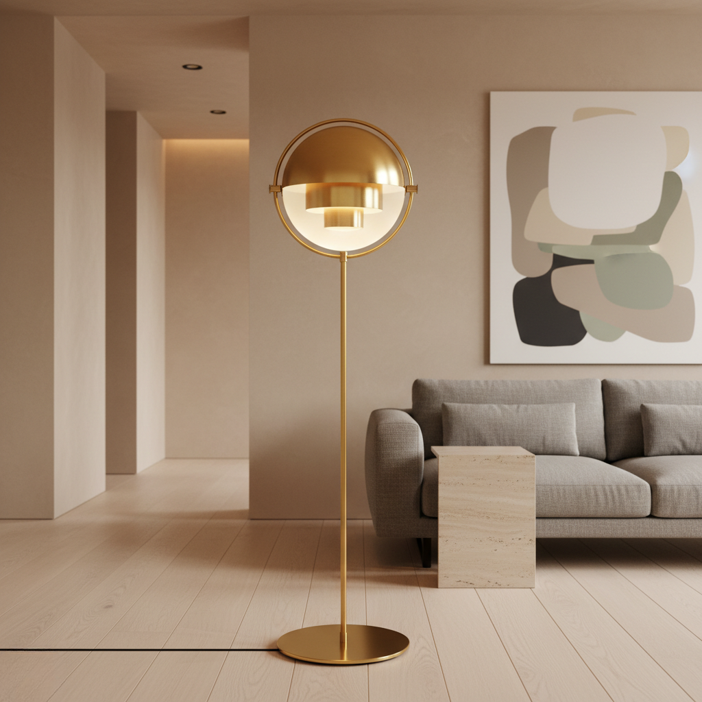 Lámpara de pie escultural moderna, ideal para iluminación de sala o dormitorio.