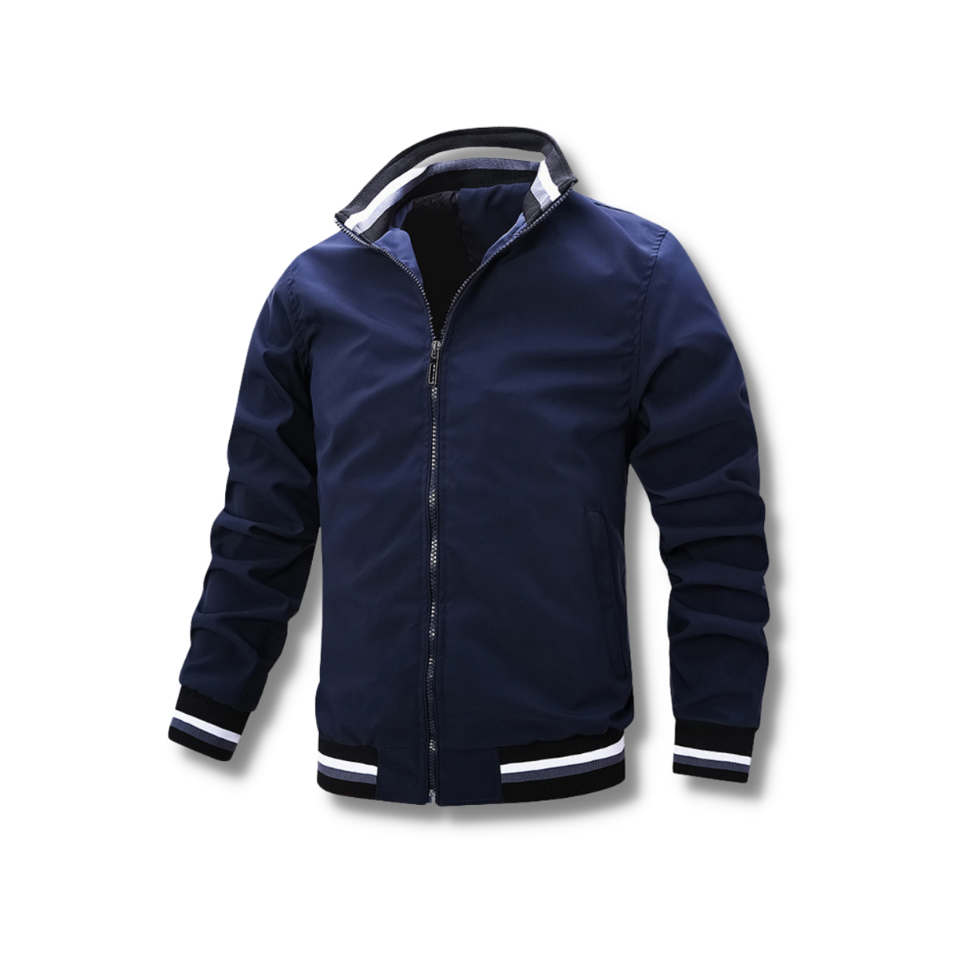 Chaqueta versátil de hombre con cremallera y diseño en contraste, excelente para moda masculina de otoño e invierno.