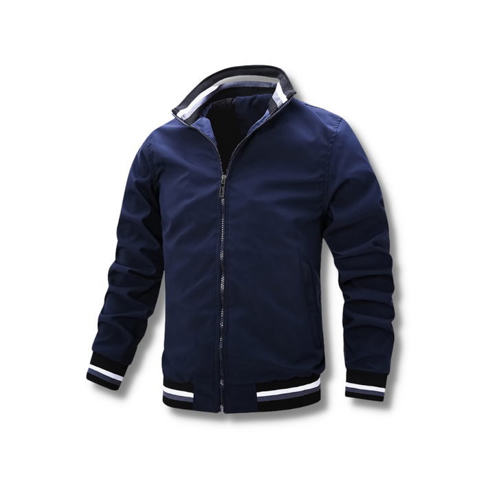 Chaqueta versátil de hombre con cremallera y diseño en contraste, excelente para moda masculina de otoño e invierno.