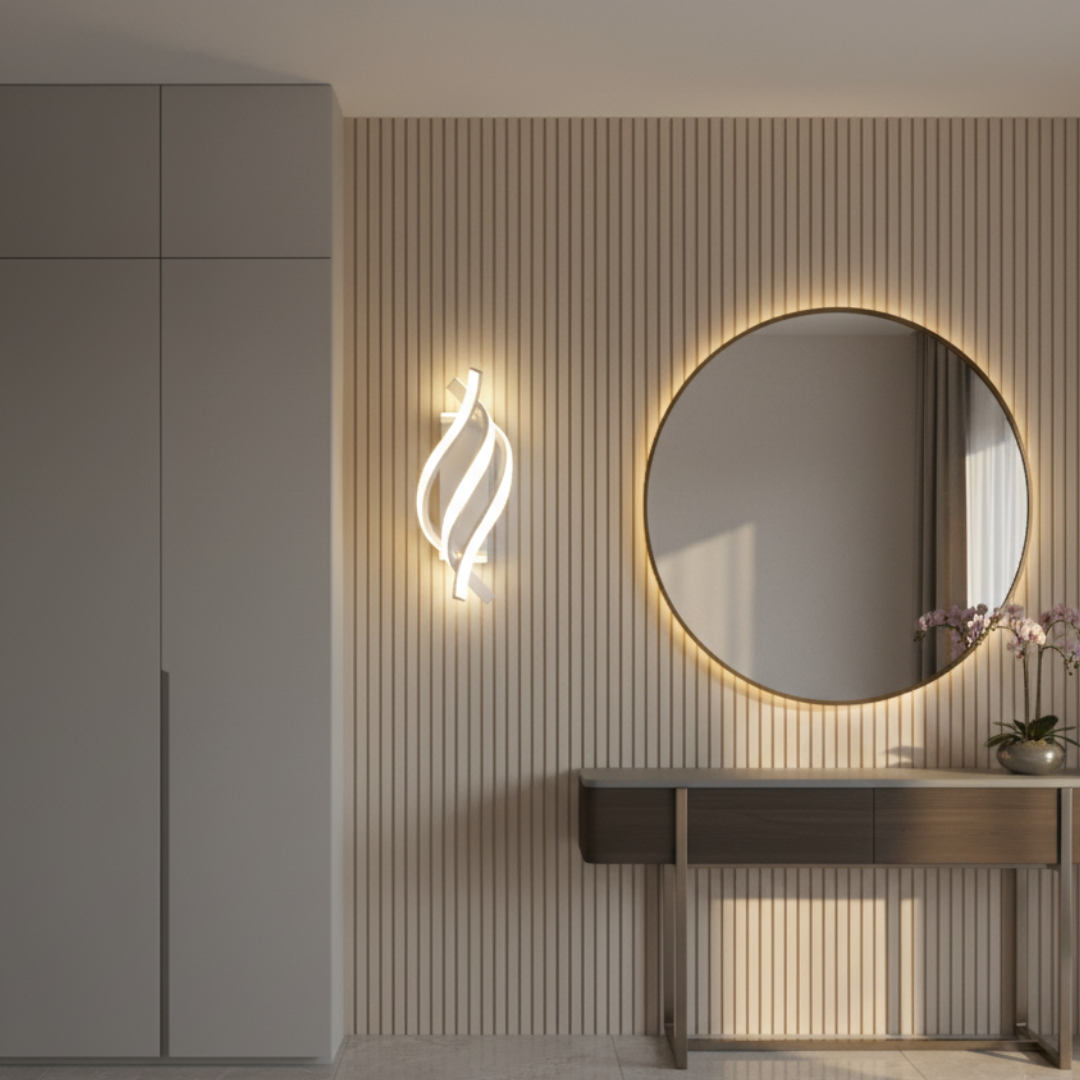 Aplique de pared LED elegante, diseño minimalista que complementa cualquier decoración del hogar.