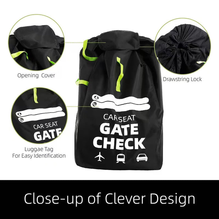 Mochila organizadora de viaje para silla de coche infantil, protege y facilita el transporte familiar sin esfuerzo.