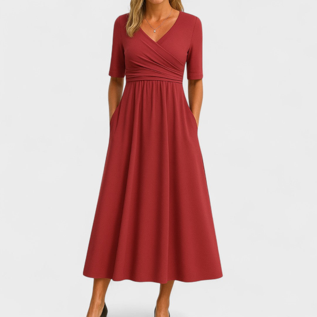 Vestido midi elegante para mujer, disponible en múltiples colores y tallas. Estilo sofisticado para invitada.