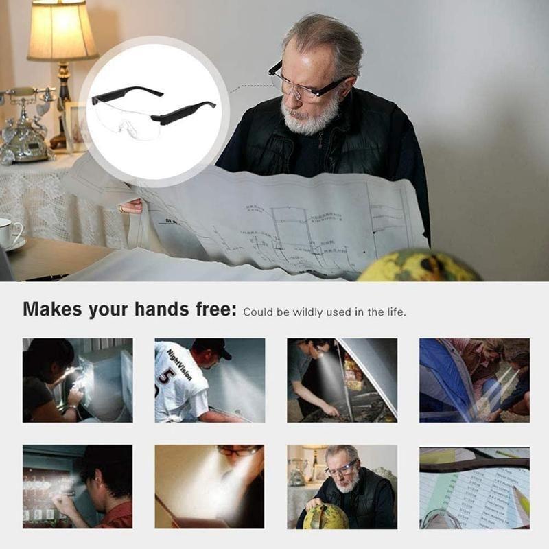 Ayuda visual manos libres: gafas de aumento con LED integrado para lectura, bricolaje y presbicia.