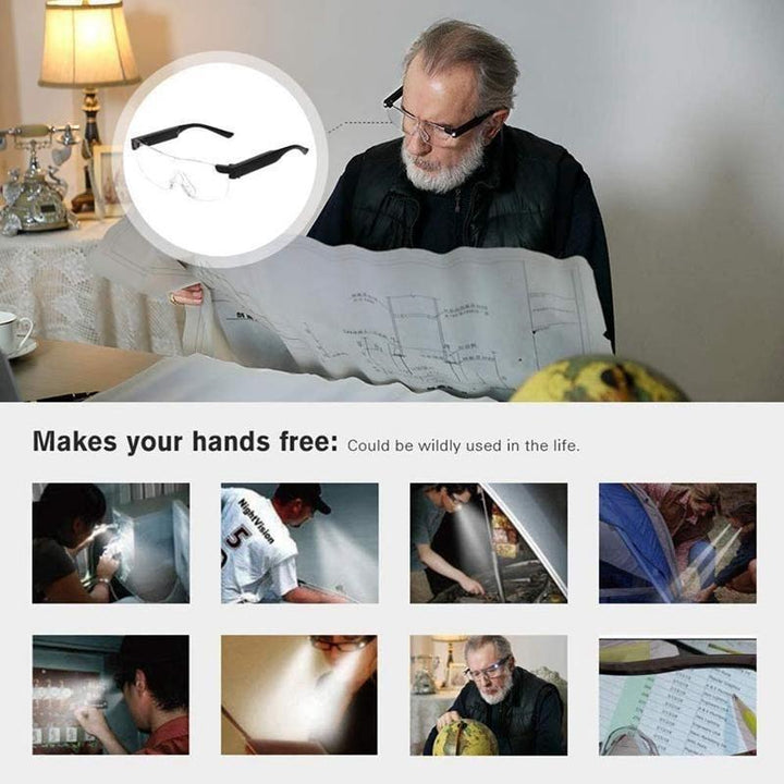 Ayuda visual manos libres: gafas de aumento con LED integrado para lectura, bricolaje y presbicia.