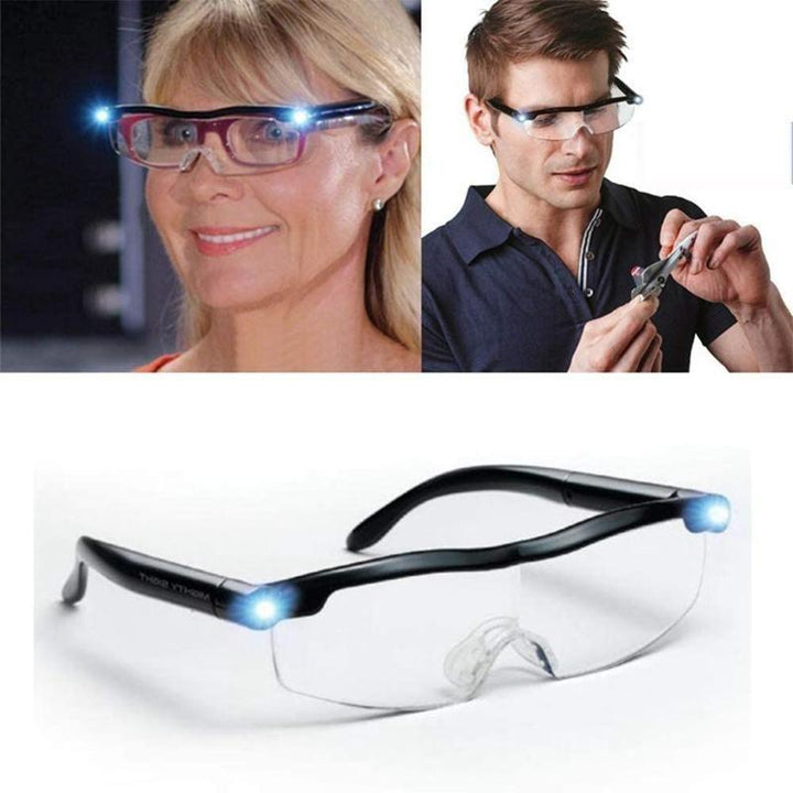 Gafas de aumento LED unisex recargables USB para lectura y presbicia, visión clara manos libres.