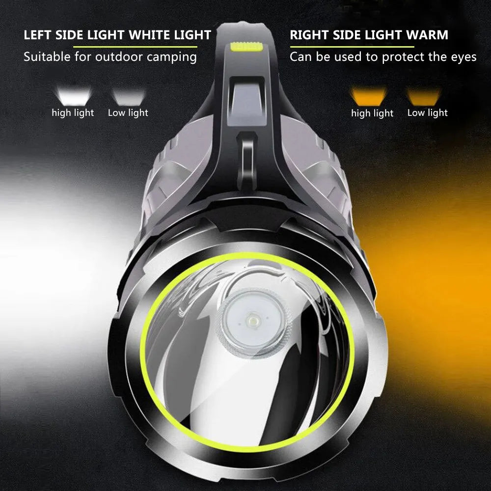 Linterna LED impermeable doble cara, luz de emergencia para lluvia, camping y condiciones exteriores.