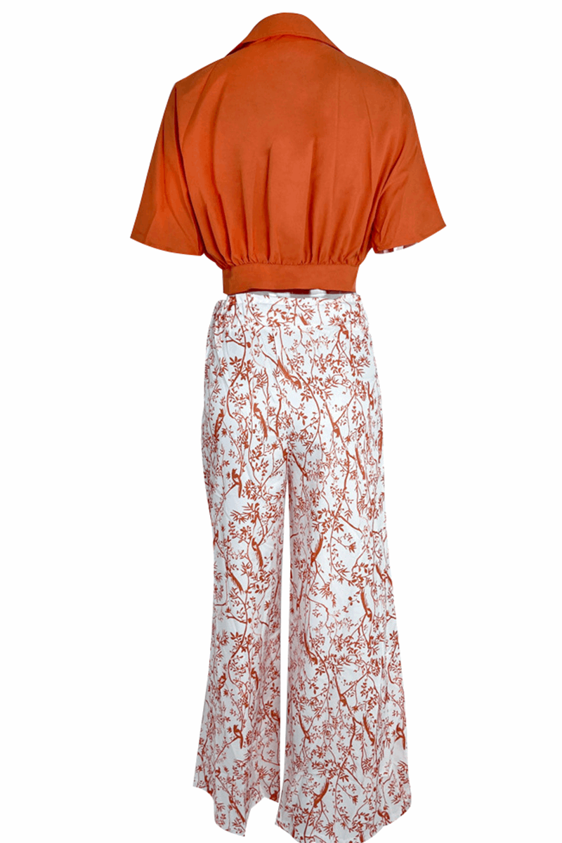 Conjunto tropical fresco de mujer: top holgado y pantalón corto estampado, estilo bohemio para el verano.