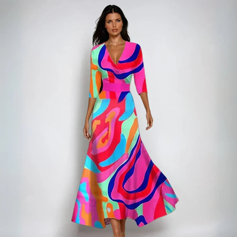 Precioso vestido de verano floral para mujer, con escote en V. Silueta fluida para un look casual o de fiesta.