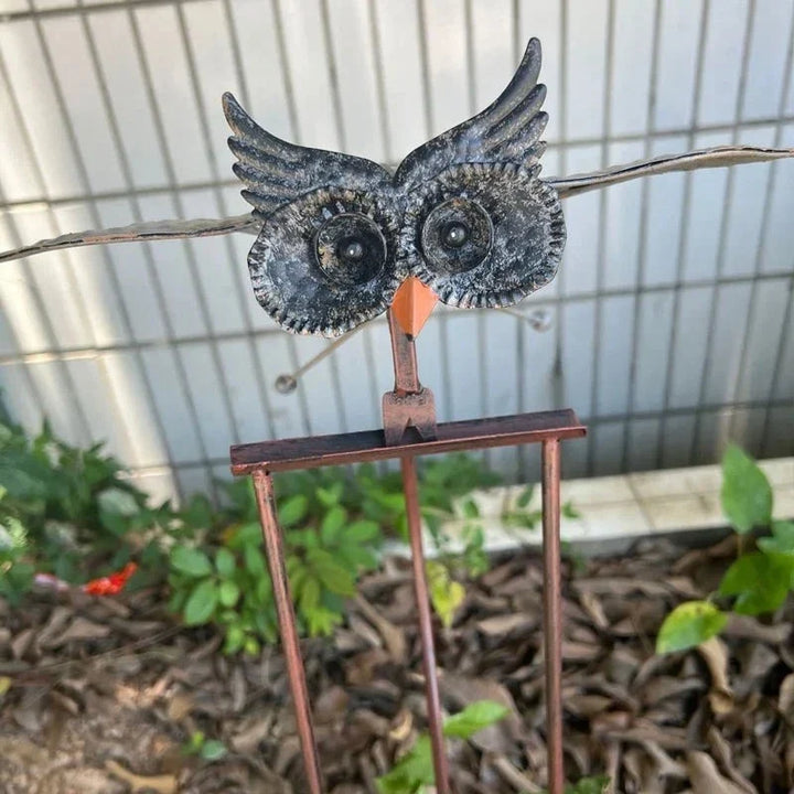 Molino de viento con pájaro decorativo para jardín, escultura metálica de arte exterior y adorno.