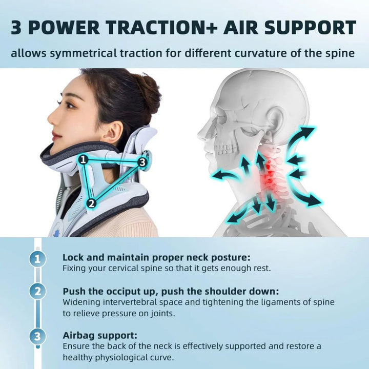 Dispositivo de terapia de cuello. Tracción cervical para descompresión y relajación muscular profunda.