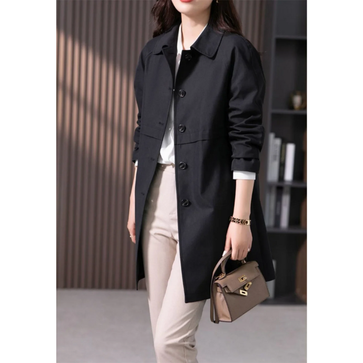 Abrigo de otoño NOBELLA, entallado. Clásico, largo y con un botón, ideal para moda femenina.