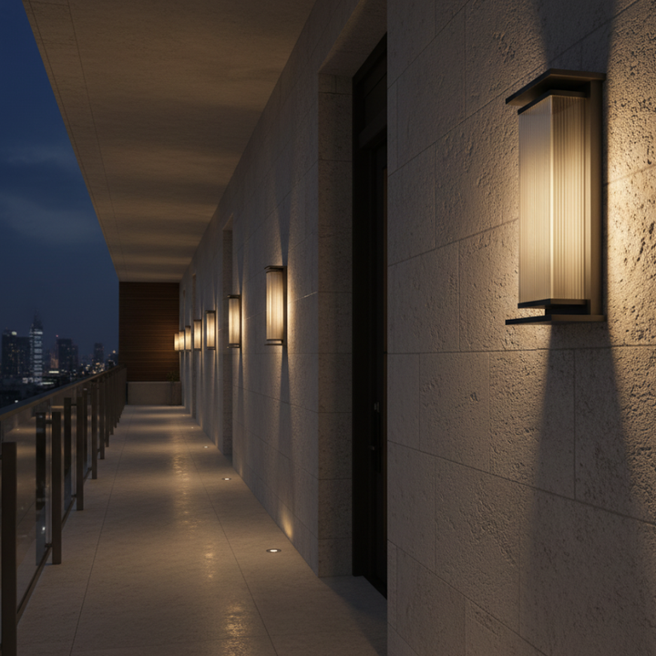 Aplique LED exterior resistente al agua, perfecto para decorar terrazas.