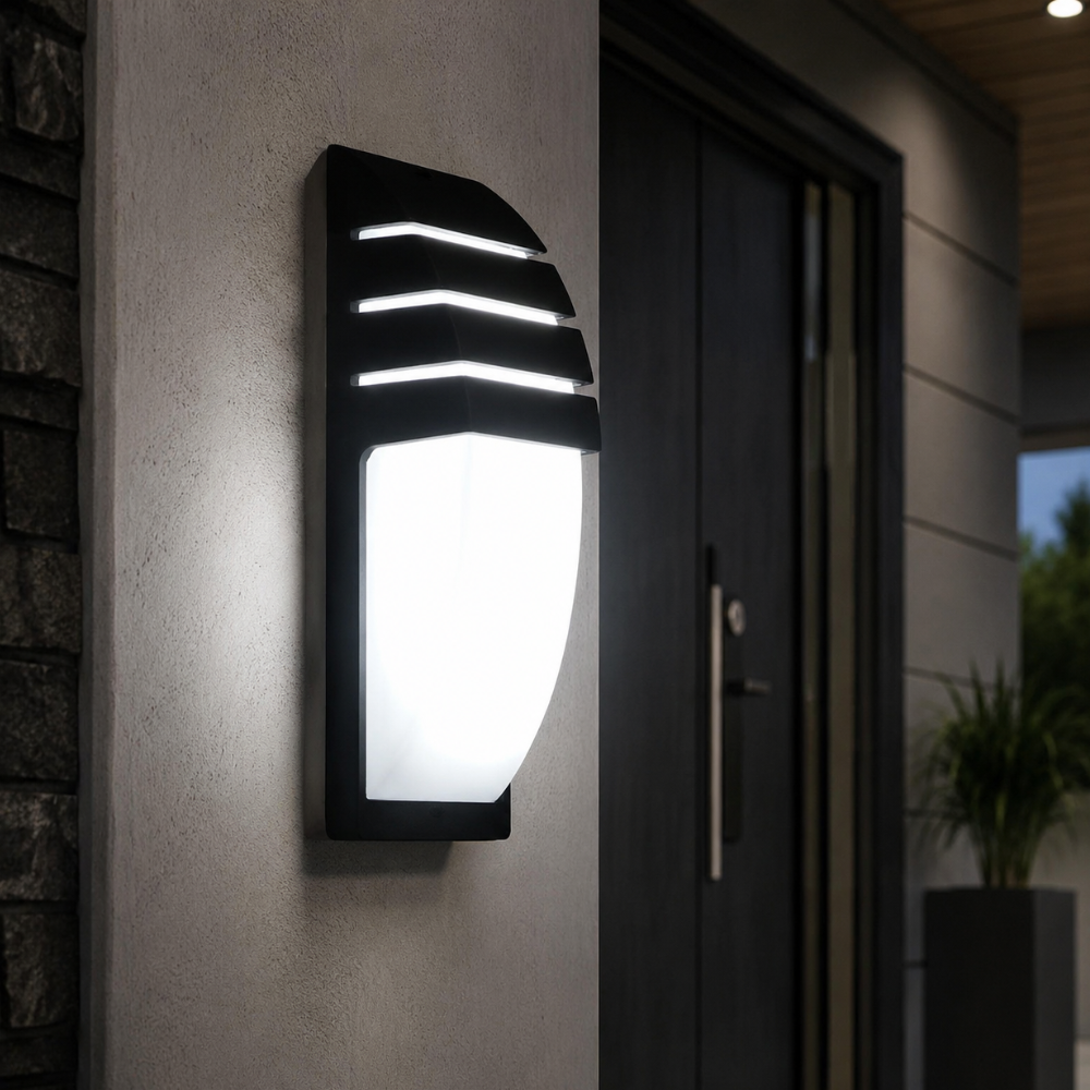 Aplique de pared LED moderno para exteriores, sensor de luz blanca fría.