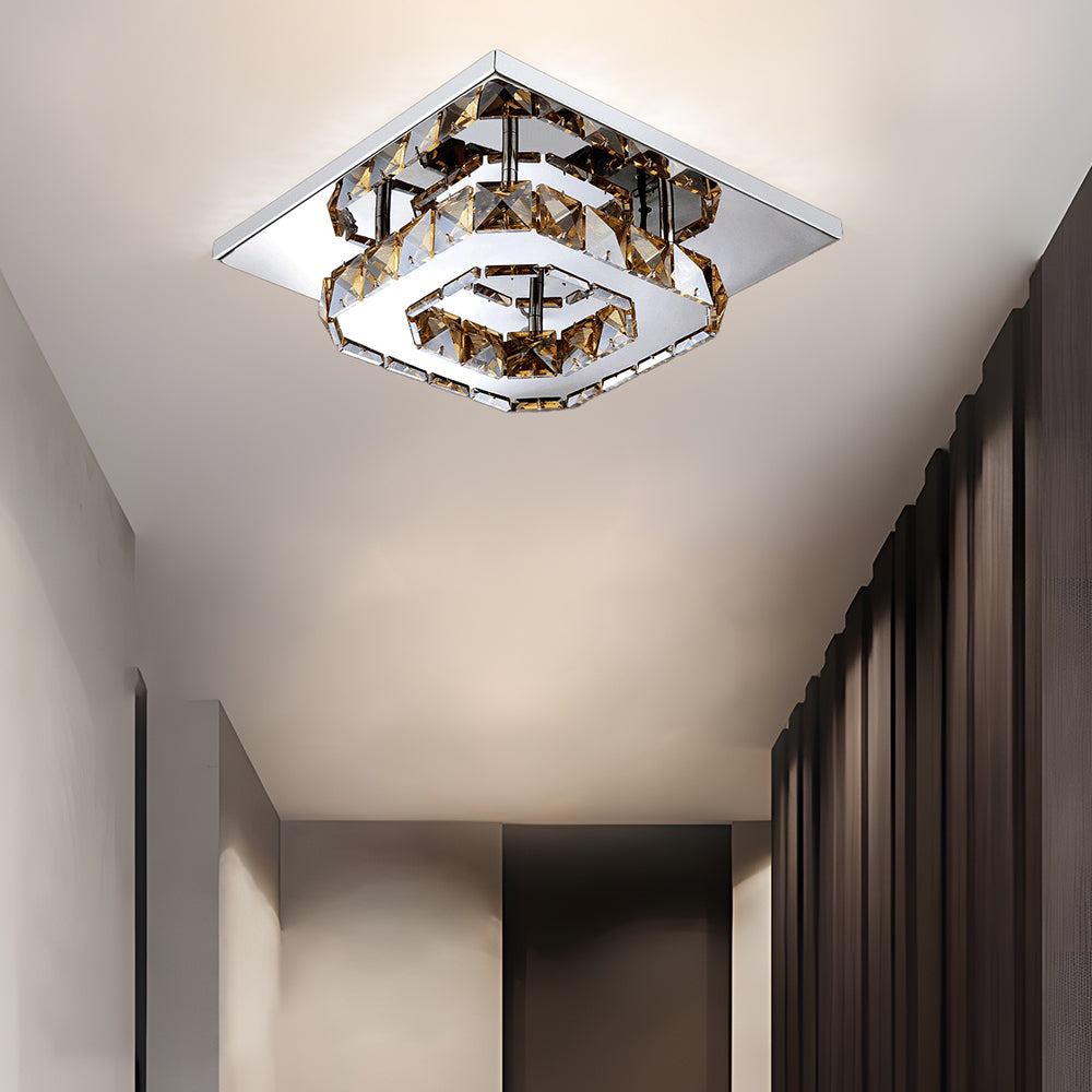 Lámpara de techo LED de cristal moderna, iluminación elegante y brillante para el hogar.