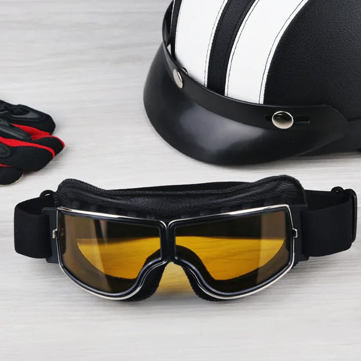 Gafas de seguridad vintage para motoristas, accesorios esenciales para una conducción segura.