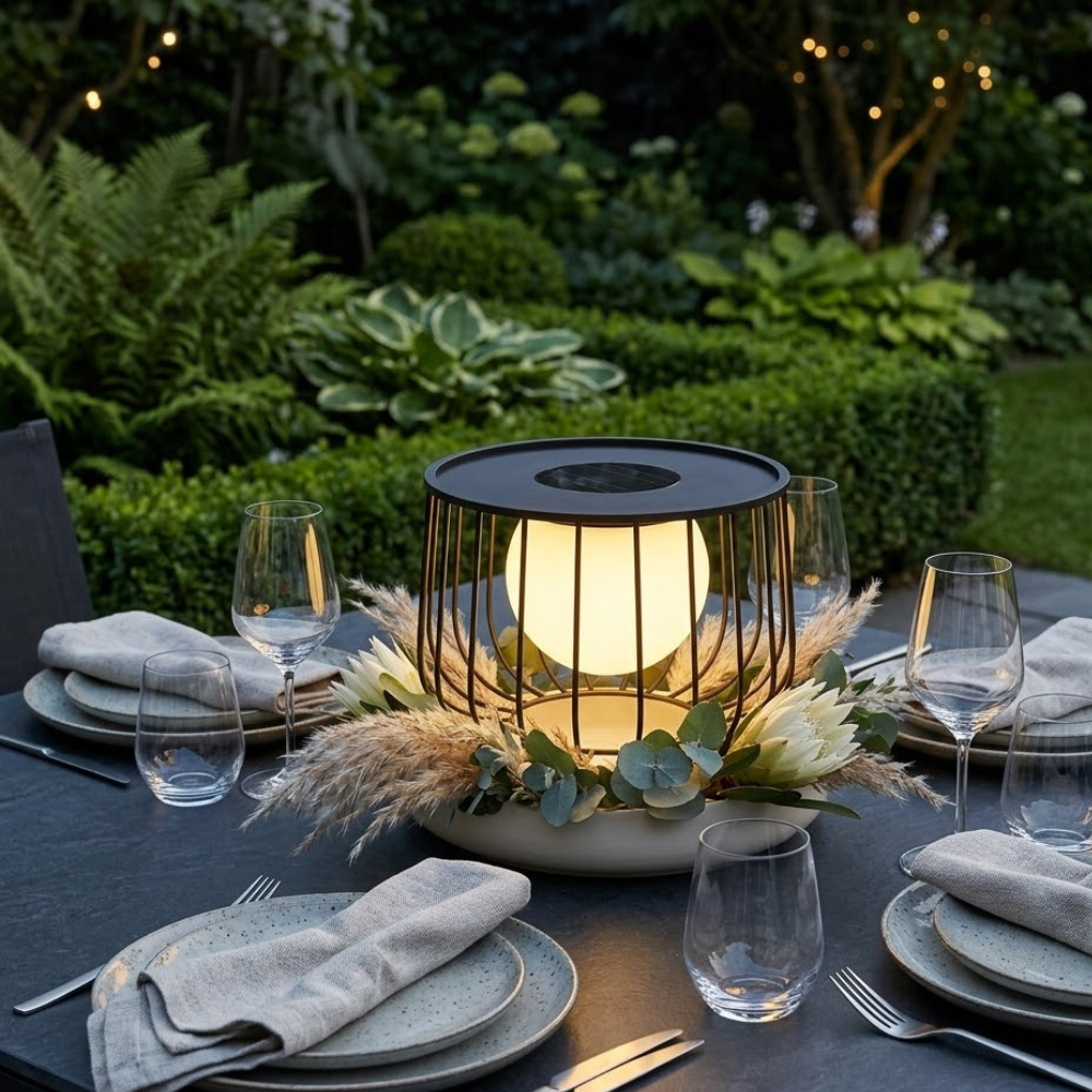Luz solar moderna para terraza, patio y balcón. Lámpara LED con energía solar.