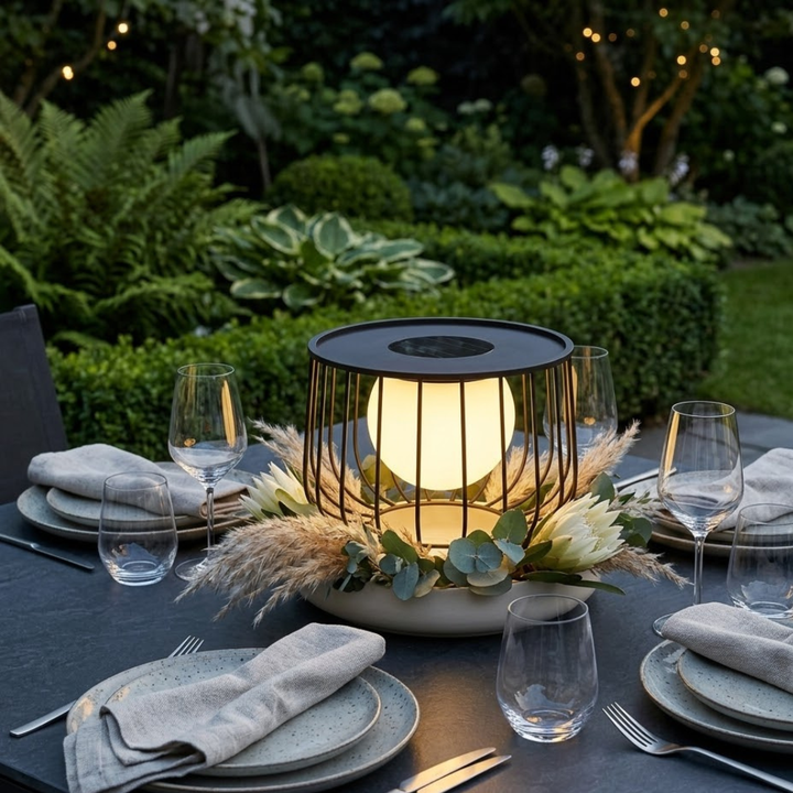Luz solar moderna para terraza, patio y balcón. Lámpara LED con energía solar.