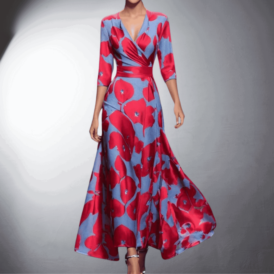 Vestido largo de fiesta para mujer, diseño floral romántico, perfecto para celebraciones y eventos de verano.