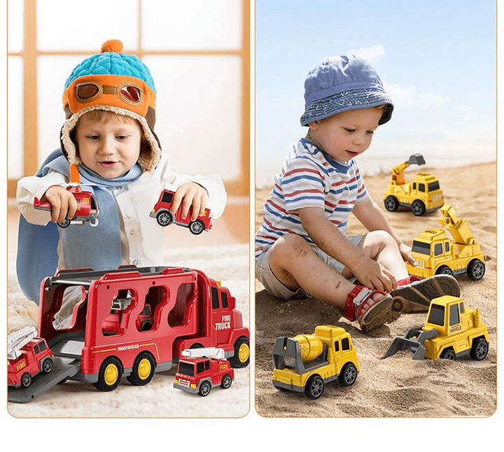 Vehículos de construcción de juguete para niños, con diseño realista. Parte del juego de autos interactivo.