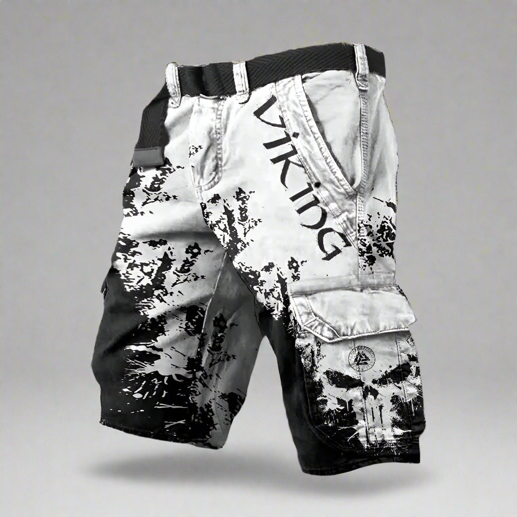 Estilosos pantalones cortos cargo vikingos de hombre, funcionales para senderismo, aventura y estilo casual.