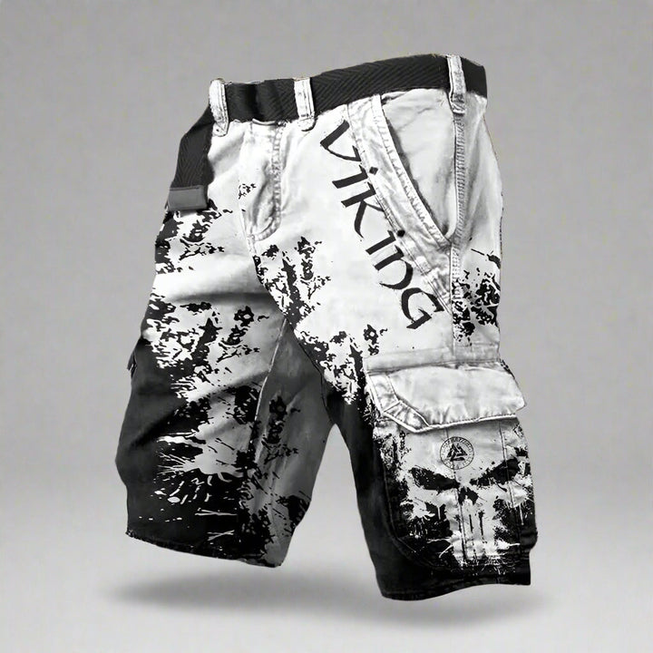 Estilosos pantalones cortos cargo vikingos de hombre, funcionales para senderismo, aventura y estilo casual.