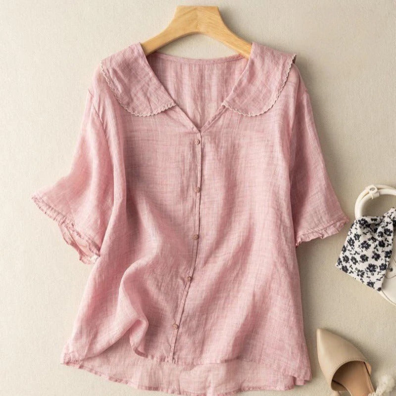 Camisa casual de mujer, top camisero ligero y fresco para verano, estilo elegante y ropa cómoda.