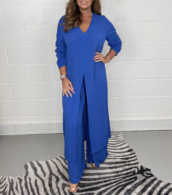 Blusón y pantalón de punto para mujer, conjunto de moda comfy para otoño, ideal para momentos de relax.