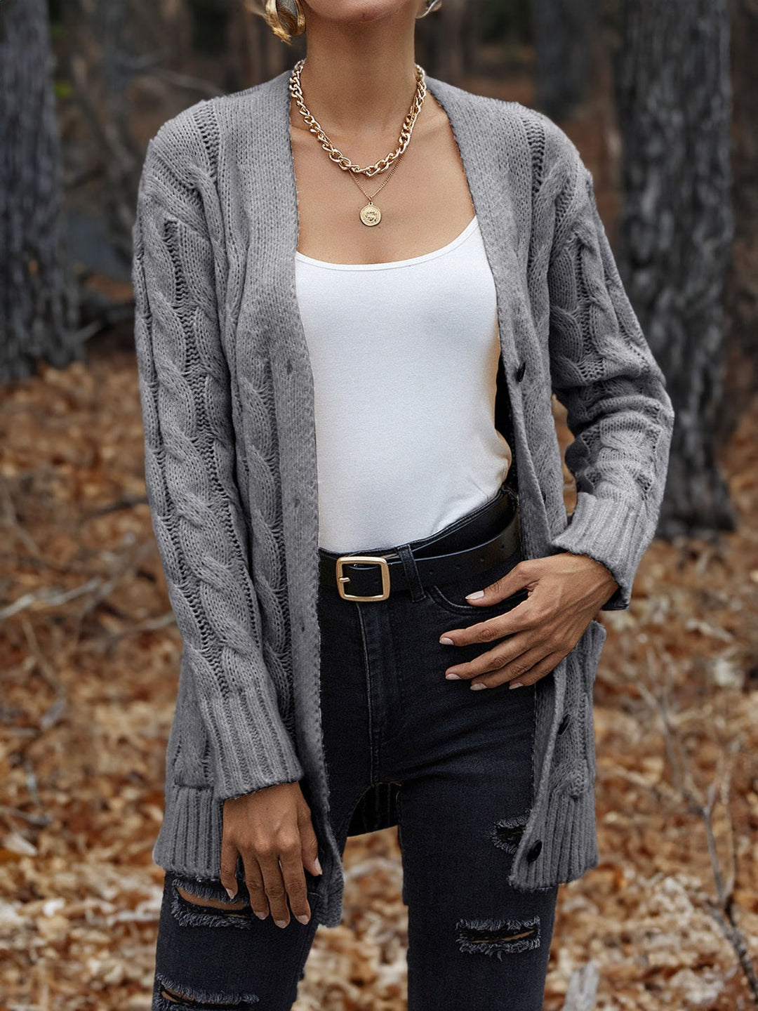 Cárdigan de punto trenzado para mujer, chaqueta gruesa abrigadora para otoño e invierno.