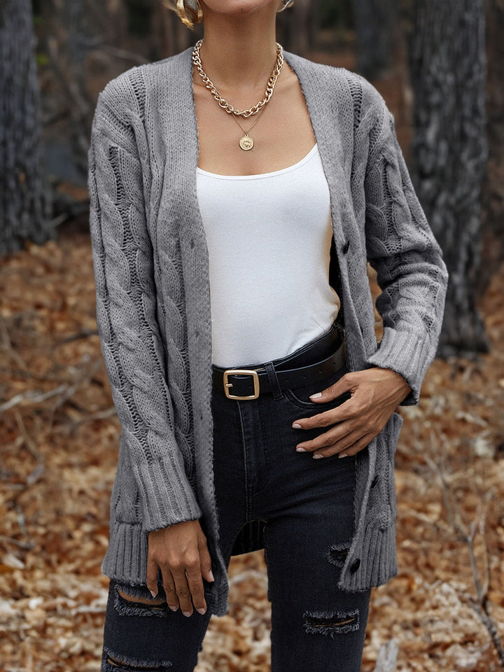Cárdigan de punto trenzado para mujer, chaqueta gruesa abrigadora para otoño e invierno.