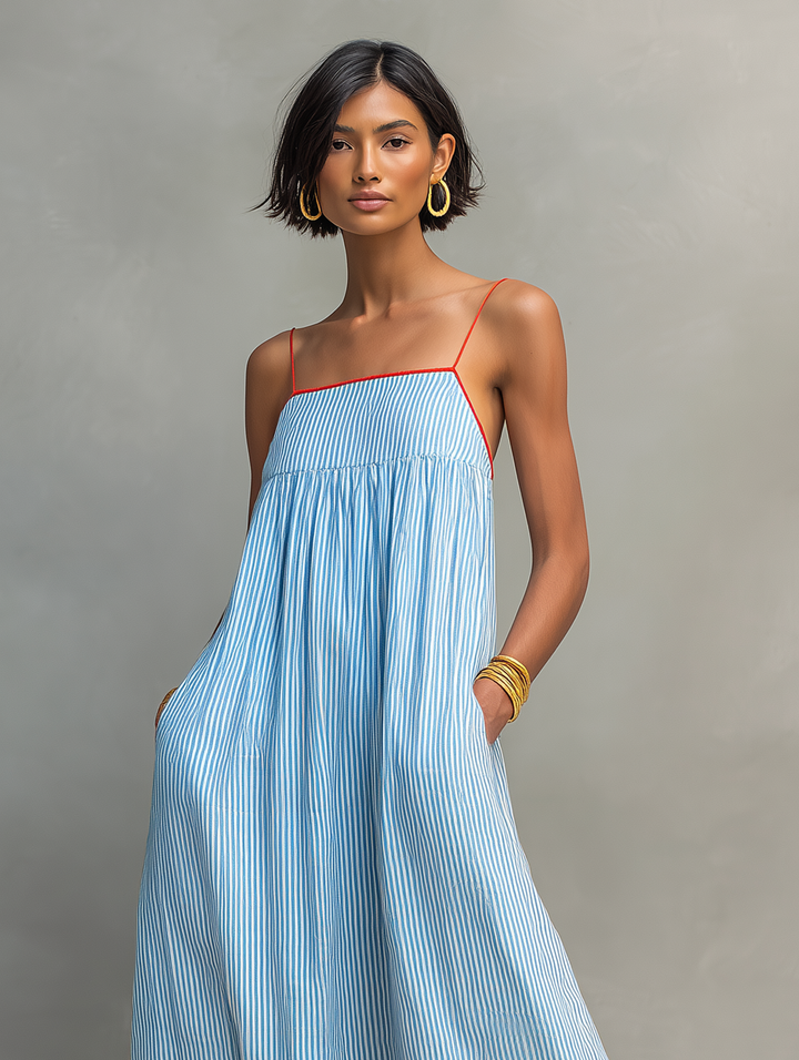 Vestido largo de rayas para mujer, diseño moderno y fresco. Versátil y elegante para la temporada de calor.