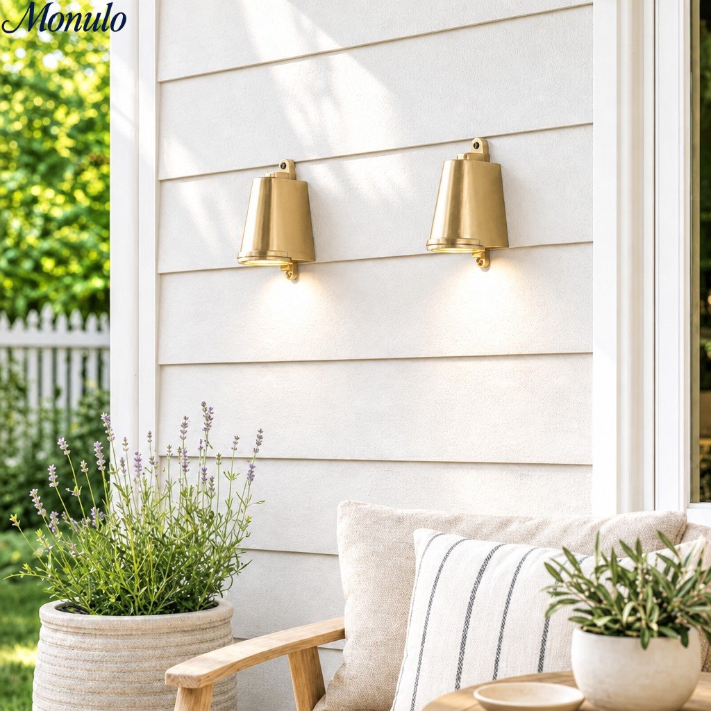Aplique exterior industrial, diseño campana. Iluminación de pared impermeable para ambientes vintage.