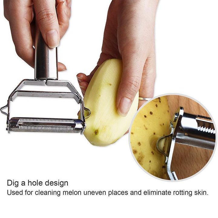 Pelador de verduras ergonómico y cortador juliana, fabricado en acero inoxidable para tu cocina.
