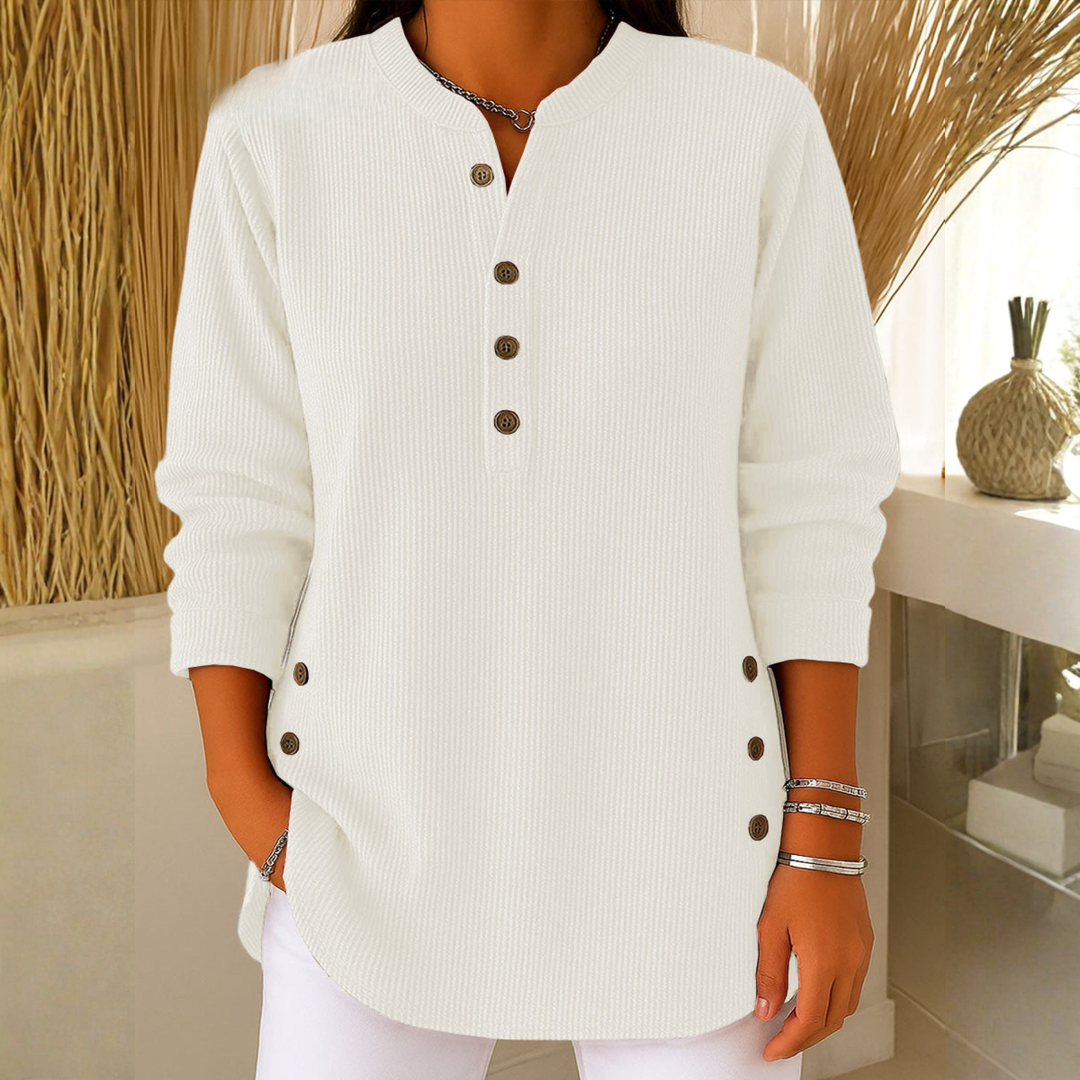 Ropa diaria: Sudadera de mujer texturizada, look casual con botones frontales. Ideal para estar cómoda.